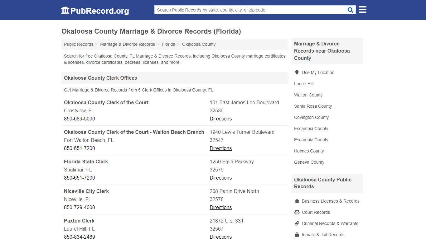 Free Okaloosa County Marriage & Divorce Records (Florida ...