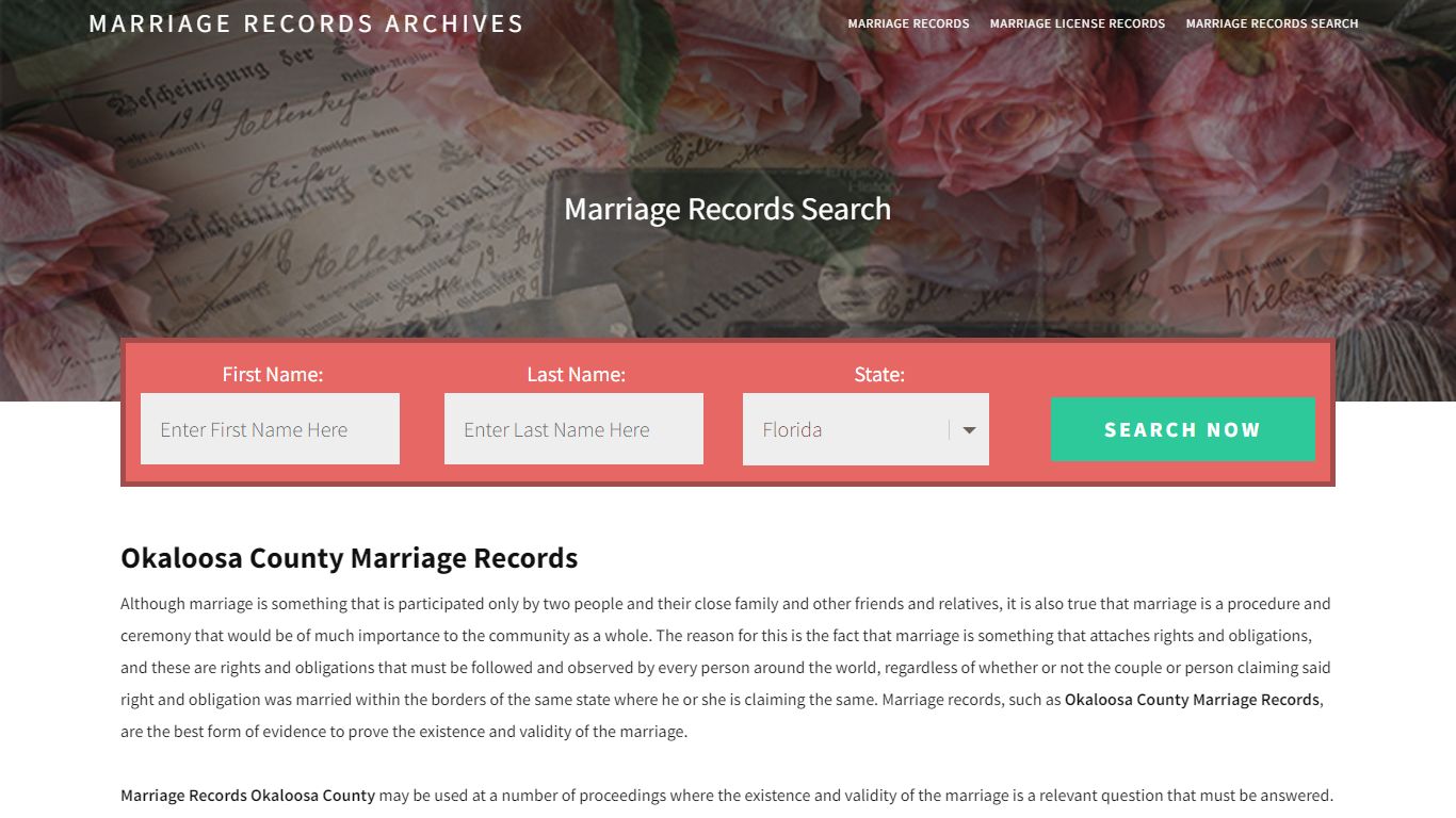 Okaloosa County Marriage Records | Enter Name and Search