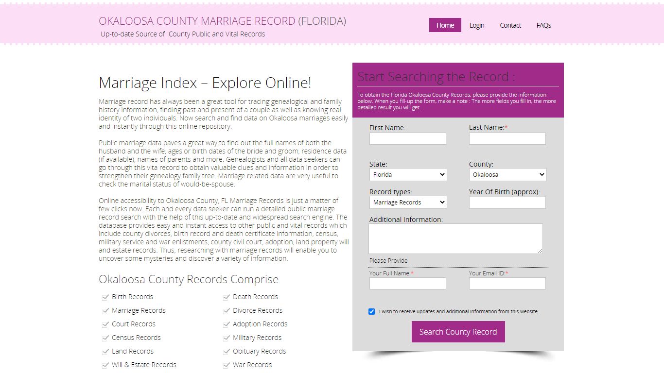 Public Marriage Records - Okaloosa County, Florida